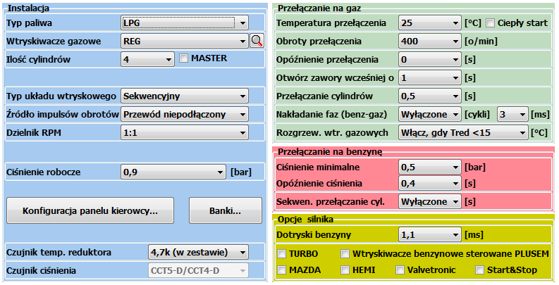 Strona 29 z 66 Rys. 3.23 Okno konfiguracji podstawowej. Opis dostępnych opcji: Instalacja: o Typ paliwa należy określić rodzaj paliwa alternatywnego, jakim będzie zasilany silnik (LPG lub CNG).