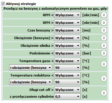 Strona 39 z 66 Minimalny czas wtrysku gazu można tu określić minimalny czas, na jaki otwierać się ma wtryskiwacz gazowy (nawet, jeśli na podstawie modelu i korekt obliczony zostanie mniejszy czas