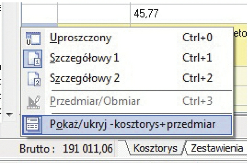 Tworzenie nowego kosztorysu 29 dane inwestycji w sekcji dotyczącej strony tytułowej (opis w jednym z poprzednich rozdziałów), możemy również wydrukować stronę tytułową dla przedmiaru.