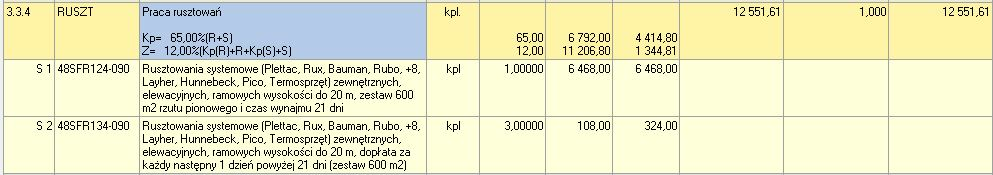 44 Jak stworzyć kosztorys w programach SeKo PRIX i SeKo SMART kompletu na 21 dni). Po kliknięciu na przycisku powracamy do okna Pozycja rusztowań.