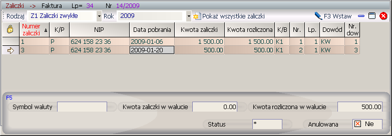 W polu Nr pracownika należy wpisać numer księgowy pracownika, którego zaliczkę chcemy rozliczyć lub wybrać go ze słownika. W słowniku są widoczni tylko pracownicy, którzy posiadają zaliczki.