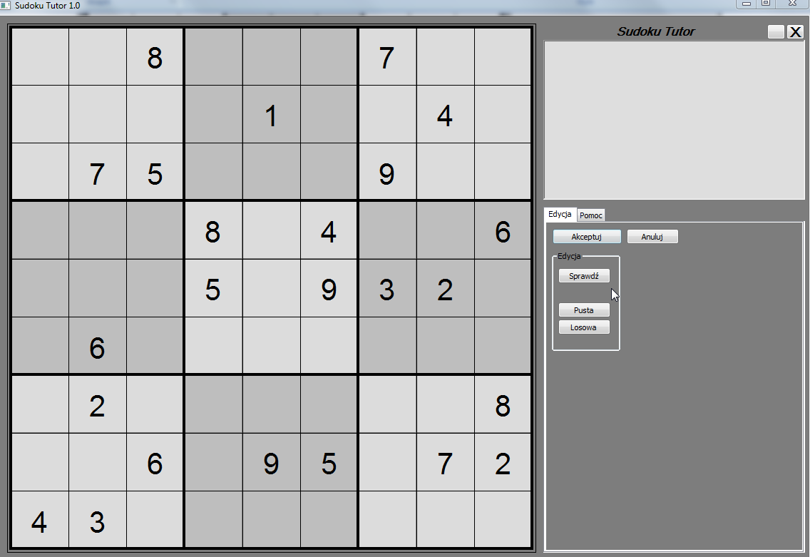 Rysunek 16 Tryb edycji - użyj Sudoku Tutor do zaprojektowania