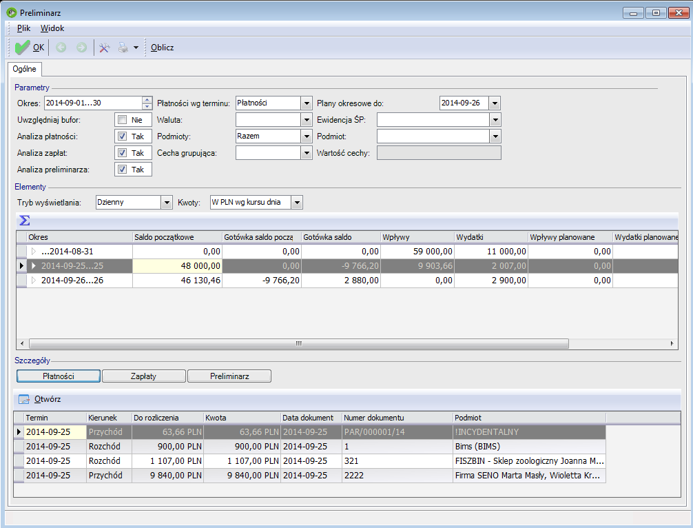Preliminarz płatności Preliminarz może być obliczany z list: Dokumenty Preliminarza, Pozycje Preliminarza, oraz z czynności na liście Rozrachunków wg dokumentów.