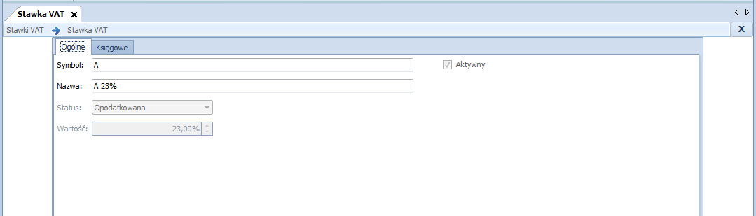 Rysunek 48 Konto słownikowe dla stawki VAT Dla tak zdefiniowanego konta słownikowego powiązanego ze stawkami VAT konta mogą być zakładane podczas dodawania nowej stawki lub podczas księgowania. 4.1.