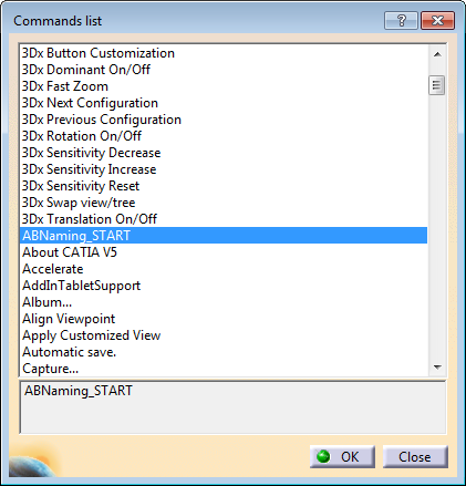 Mając zaznaczoną pozycję AB Naming klikamy przycisk Add commands wyświetlając tym samym listę komend możliwych do użycia: Z