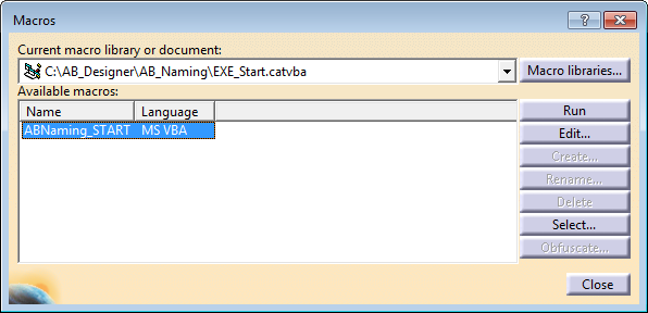 W oknie wskazujemy, znajdujący się w katalogu instalacji (domyślnie C:\AB_Designer\AB_Naming ) plik EXE_Start.