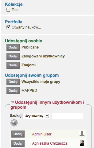 Rys. 14. Ustawienia dostępu. Dostęp można ograniczać terminami ustawianymi przy pomocy kalendarza dla wszystkich powyższych opcji lub całego portfolio. KROK 9.