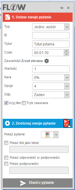 31 Edytor pytań Flow. Program Flow umożliwia również na umieszczanie pytań w różnych formatach.