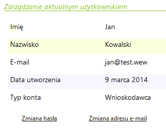 2.4 Odblokowanie konta Rys. 6 Formularz zmiany hasła Po 5 próbach błędnego logowania konto użytkownika zostanie automatycznie zablokowane.