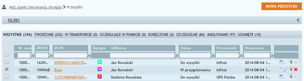 Rys. 43 Przyciski znajdujące się na dole tabeli przesyłek Funkcja służy do zatwierdzania przesyłek. Po wybraniu przesyłek do zatwierdzenia należy kliknąć na przycisk.