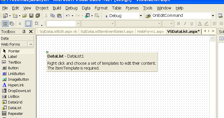 73. mydatalist.datakeys.item(e.item.itemindex) 74. myconnection.open() 75. mycommand.executenonquery() 76. mydatalist.databind() 77. myconnection.close() 78. mydatalist.edititemindex = -1 79.