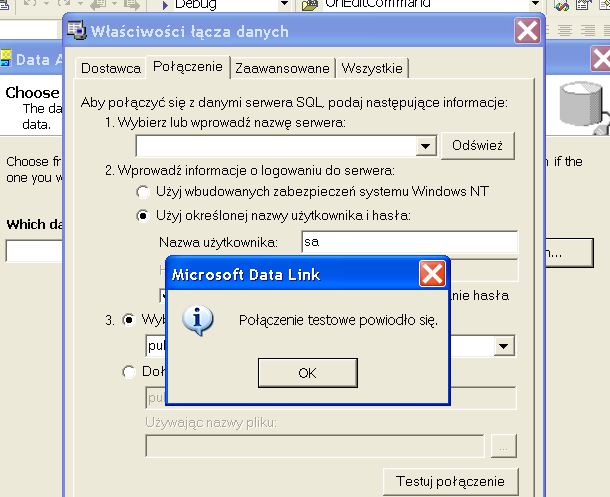 4. W następnym oknie rys.27 ustal parametry łącza z bazą danych.