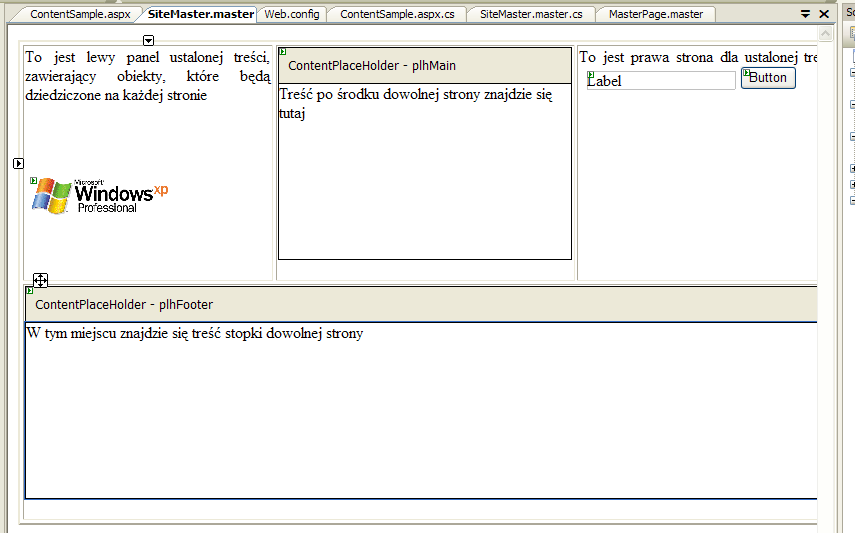 Rys.4. Listing2. SiteMaster.master (po opracowaniu) <%@ Master Language="C#" AutoEventWireup="true" CodeFile="SiteMaster.master.cs" Inherits="SiteMaster" %> <!DOCTYPE html PUBLIC "-//W3C//DTD XHTML 1.