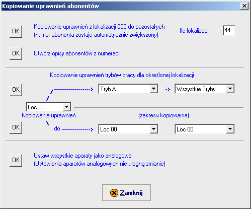 4.2.10.Inne W oknie Kopiowanie uprawnień abonentów znajdują się opcje przyśpieszające programowanie uprawnień abonentów.