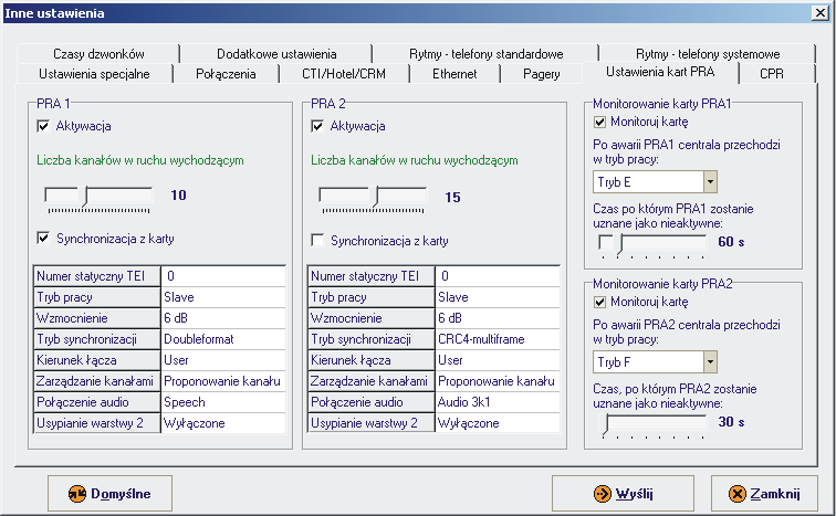 6.2.Konfiguracja wyposażeń ISDN PRA Dotyczy central SIGMA i OPTIMA.