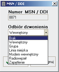 6.3.Obsługa ruchu przychodzącego z łączy ISDN Z punktu widzenia centrali wszystkie numery: wiodący, MSN, DDI łącza cyfrowego są równoprawne.