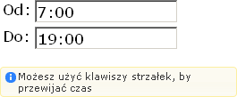 o następnie należy wcisnąć i przytrzymać lewy przycisk myszki jednocześnie przesuwając początek paska czasu pracy na pole odpowiadające odpowiedniej godzinie czasu pracy: Edytowany czas pracy będzie