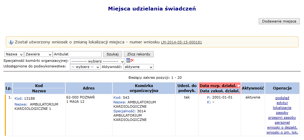 Rys. 5.31 Edycja miejsca udzielania świadczeń Dane podstawowe 3. Wybrać opcję. Uzupełnić cechy zalezne od specjalności komórki organizacyjnej jeżeli jest to wymagane. 4.