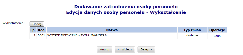 Rys. 5.53 Uzupełnianie danych podstawowych 2. Wybrać opcję, a następnie. 3. Wszystkie wprowadzone dane zostaną wyświetlone w głównym oknie wprowadzania osoby personelu.