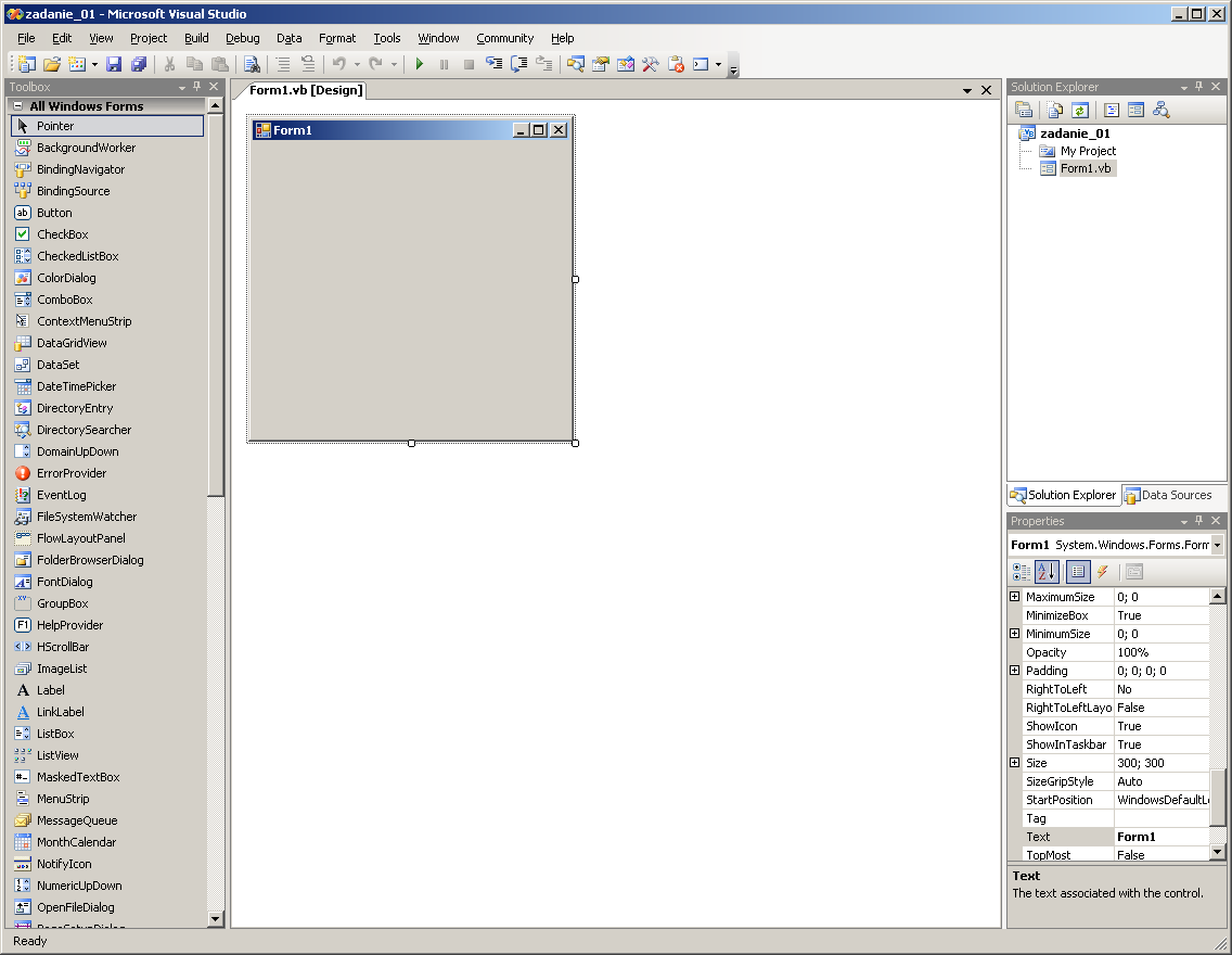 Załącznik 1. Widok okna programu MS Visual Studio 005 (opcja tworzenia programów w języku Visual Basic).