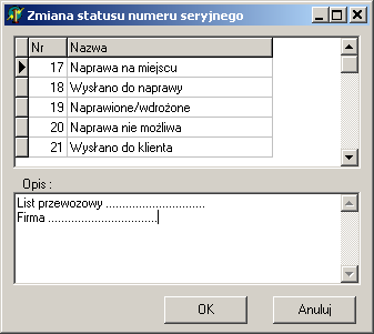 6. Skrót logiki funkcjonalności 1) Przyjęcie na magazyn (towaru T o numerze seryjnym S ) 2) Wydanie z magazynu (do klienta K, wybieram numer S - system podpowiada że jest to towar T ) 3) REKLAMACJA