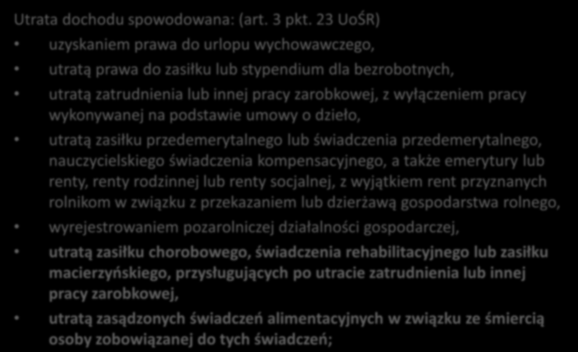 Dochód utracony (zamknięta lista) Utrata dochodu spowodowana: (art. 3 pkt.