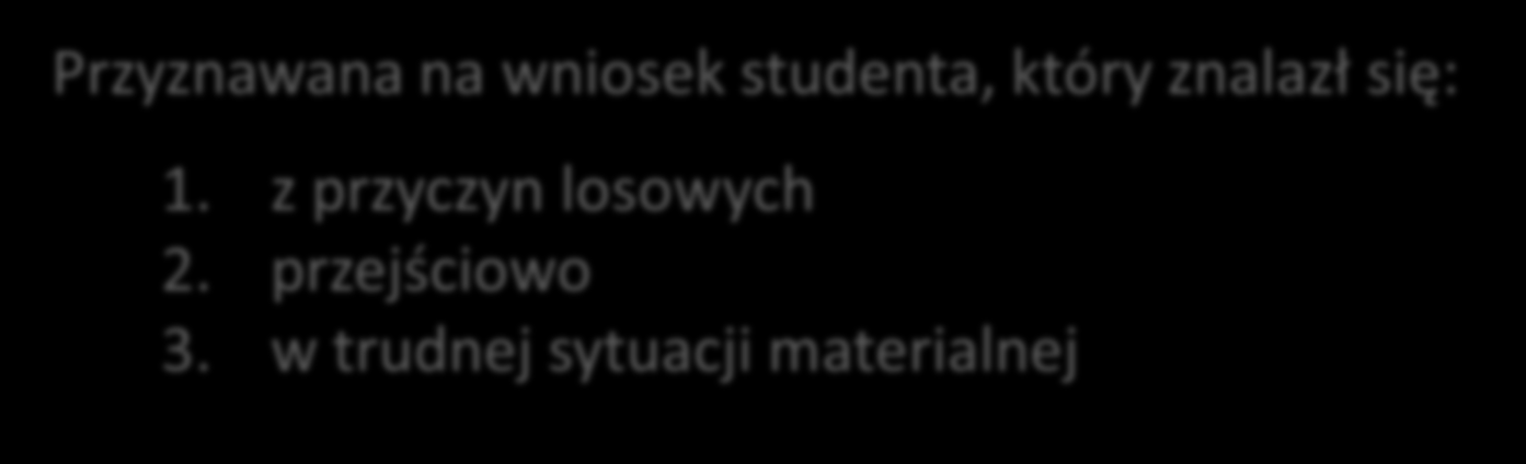 Zapomoga Przyznawana na wniosek studenta, który znalazł się: 1. z przyczyn losowych 2. przejściowo 3.