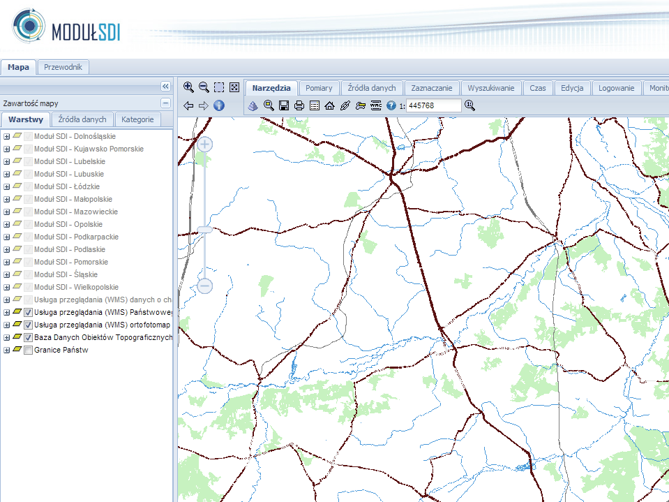 Moduł SDI umożliwia dowolnemu podmiotowi posiadającemu zbiory danych przestrzennych udostępnienie ustandaryzowanych usług danych (np.