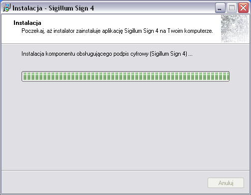 Po wybraniu przycisku Instaluj Instalator sprawdza czy w systemie istnieje komponent Microsoft.NET Framework.