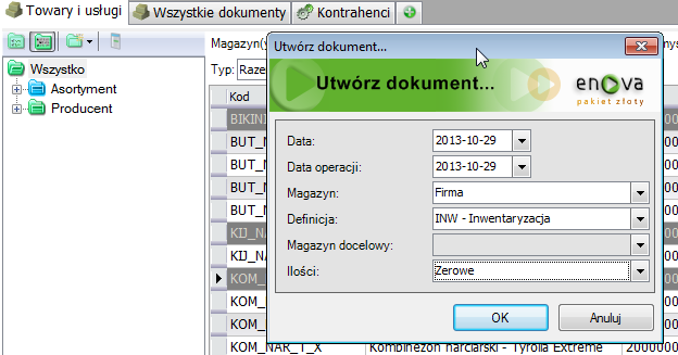 Inwentaryzacja W systemie enova inwentaryzację można przeprowadzić według dwóch metod, zależnych od konfiguracji (patrz: Definicje dokumentów Magazynowe): W oparciu o stan magazynu z dnia zamknięcia