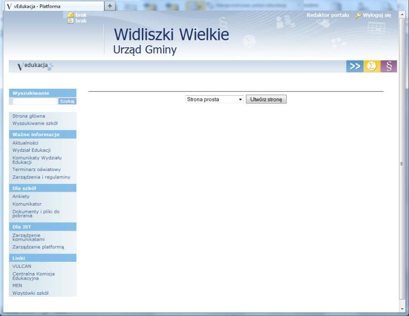 Podręcznik administratora Platformy systemu vedukacja 52 Strona prosta Strona prosta jest typową, statyczną stroną internetową, którą można edytować za pomocą wbudowanego edytora umożliwiającego