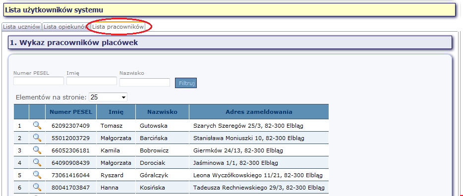 17 z 18 3.5 EDYCJA PRACOWNIKÓW Jeśli dane osobowe pracownika się zmieniają, moduł Użytkownicy umożliwia ich edycję.