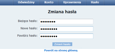 Przeglądanie i odpowiadanie na komunikaty Rysunek 64. Okno z formularzem umożliwiającym zmianę hasła użytkownika.