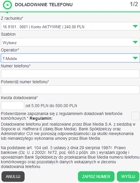 doładowania telefonu. Potwierdzenie zapoznania się z regulaminem będzie niezbędnekażdorazowo podczas realizacji nowego doładowania.