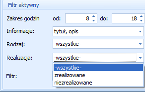 obieg dokumentów etapy wybrane na dokumencie firmowym/ wspólnym w bibliotece dokumentów 5. Realizacja Możliwość wyfiltrowania wydarzeń zrealizowanych i niezrealizowanych.