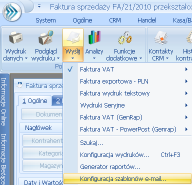 8.4.1 Lista szablonów wiadomości Rys. 66. Konfiguracja szablonów e-mail Lista szablonów wyświetlana jest w formie drzewka (tak jak ma to miejsce na oknie do konfiguracji wydruków).