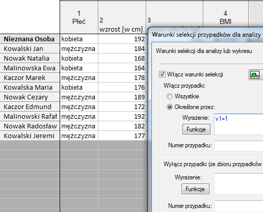 2.5. Wprowadzanie warunków dla wykonywania analiz Podobnie przy definiowaniu analiz można ustanowić warunek wybierający jedynie określone przypadki do analizy.