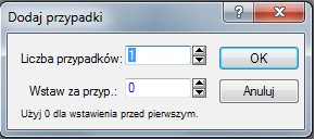 Dodawanie przypadków odbywa się poprzez kliknięcie prawym klawiszem myszy na jednym lub kilku przypadkach, a następnie wybranie z rozwijalnego menu opcji Dodaj przypadki (patrz poniżej zakładamy, że