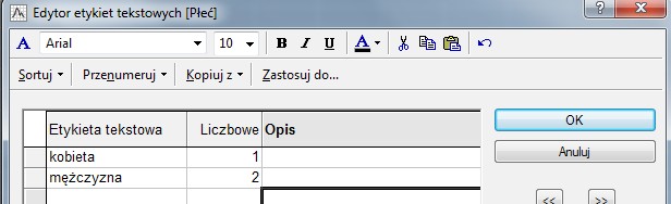 2.3. Kodowanie zmiennych Po wstawieniu do arkusza zmiennej Płeć należy uzupełnić wartości kobieta/mężczyzna każdemu z badanych przypadków.