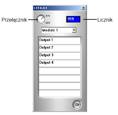 do 16 złączy przekaźnikowych. 4. Kliknij przycisk Wyjście (x), aby aktywować wyjście numer x.