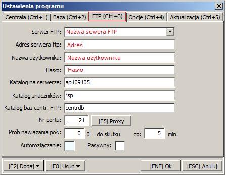 FTP (Ctrl+3) Parametry związane z serwer FTP: FTP (Ctrl+3) - dostępne opcje: Serwer FTP - z tej listy wybieramy, który z wprowadzonych serwerów FTP będziemy zmieniać.