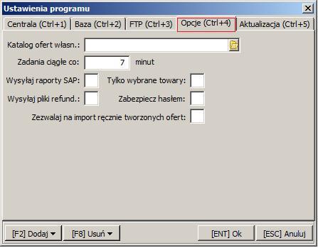 Opcje (Ctrl+4) parametry specyfikujące dodatkowe opcje raportownika: Opcje (Ctrl+4) - dostępne opcje: Katalog ofert własn.