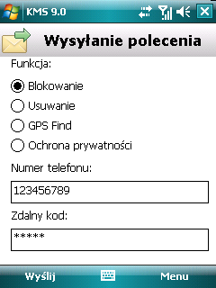 5. W polu Zdalny kod wprowadź hasło ustawione na urządzeniu odbierającym SMS-a. Rysunek 100. Zdalne uruchomienie Blokowania 6. Wciśnij Wyślij.