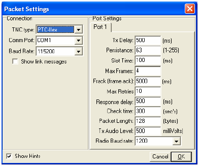 Konfiguracja dla packet radio W przypadku korzystania z dostępu przez sieć packet radio należy dokonać dodatkowej konfiguracji tego dostępu korzystając z menu Tools Options Modules lub w menu Modules