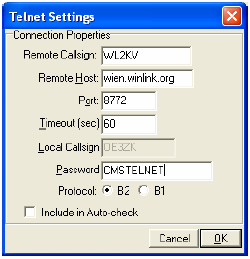 Konfiguracja połączenia telnetowego Uruchomienia połączenia internetowego za pośrednictwem protokółu Telnet dokonuje się również w pokazanym na poprzedniej stronie oknie konfiguracyjnym w punkcie