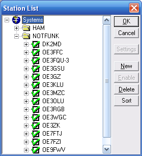 Za pomocą menu Settings ( Konfiguracja ) można dla poszczególnych stacji wprowadzić dodatkowe dane. Program zakłada dla każdego z tak dodanych systemów w swoim głównym katalogu oddzielny plik.ini.