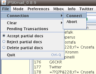 o o Show pending transactions do wyświetlenia aktualnych połączeń i czynności, Accept partial docs, Reject partial docs i Delete partial docs ustalają sposób postępowania w przypadku przerwanych lub