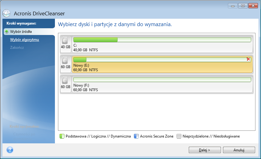 W tej sekcji Acronis DriveCleanser... 110 Metody wymazywania dysku twardego... 117 6.5.