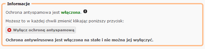 Każdy użytkownik może dostosować poziom restrykcji zarządzania SPAMem do swoich potrzeb.