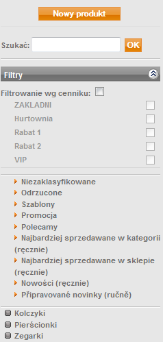 4.1.9. Filtrowanie i wyszukiwanie towarów do edycji Panel na lewo w module Edycja służy do szybkiego znalezienia towaru, który na przykład chcemy zmienić.